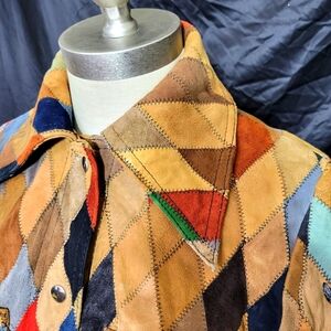 Vintage 1970s Suede Shirt Patchwork Jacket, Hippie Boho Retro